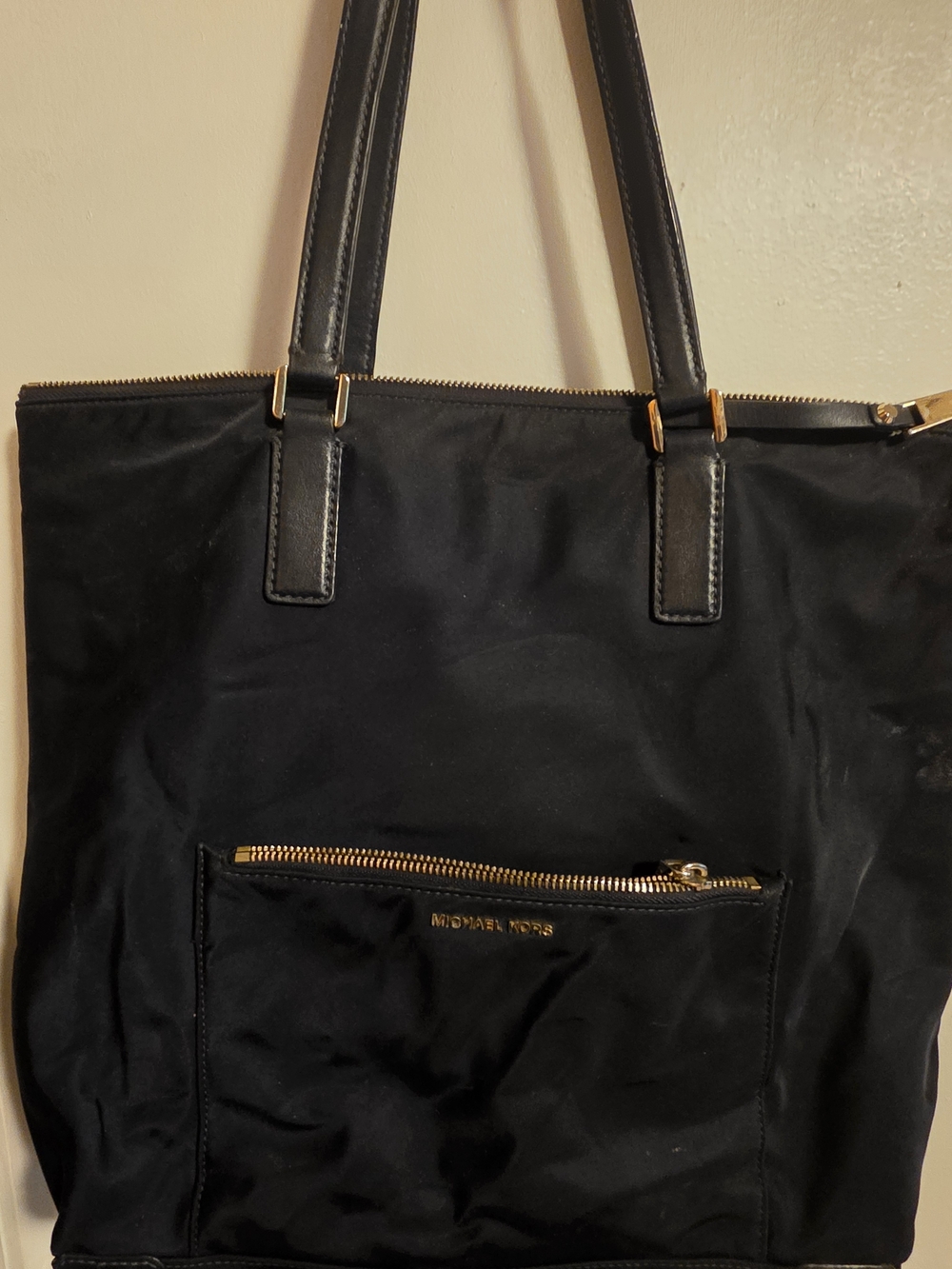 Michael Kors Black Nylon Tote Bag with Gold Hardware